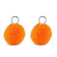 Pompom charm with loop 10mm - Silver-orange peel